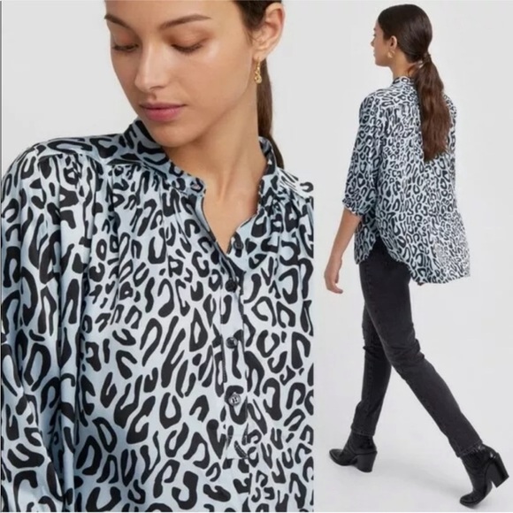 Rebecca Minkoff • NWT Black and White Leopard Print Fleur Top Blouse - Picture 1 of 10